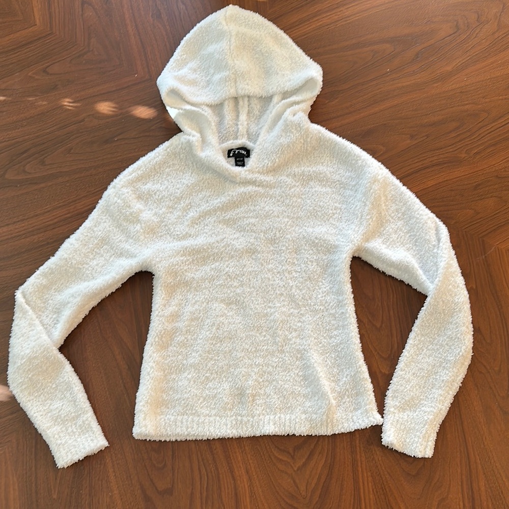 Art Class White Fuzzy Hoodie Sweater